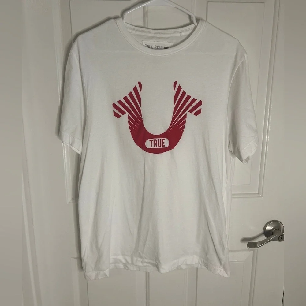 True Religion Mens T-Shirt Size Medium Logo White And Red (0328)